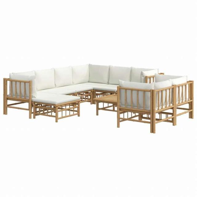 vidaXL ガーデンラウンジ10点セット クリームホワイトクッション付き 竹製家具 アウトドア家具 屋外家具セット(代引不可)【送料無料】_2