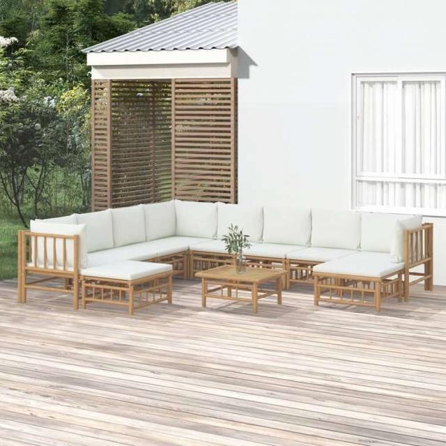vidaXL ガーデンラウンジ11点セット クリームホワイトクッション付き 竹製家具 アウトドア家具 屋外家具セット(代引不可)【送料無料】