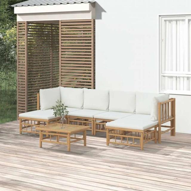 vidaXL ガーデンラウンジ7点セット クリームホワイトクッション付き 竹製家具 アウトドア家具 屋外家具セット(代引不可)【送料無料】