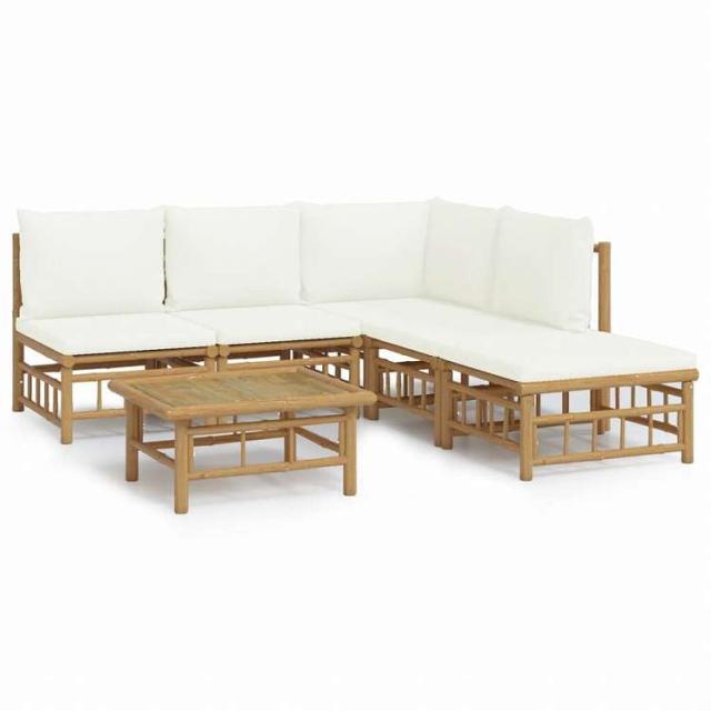 vidaXL ガーデンラウンジ6点セット クリームホワイトクッション付き 竹製家具 アウトドア家具 屋外家具セット(代引不可)【送料無料】_1