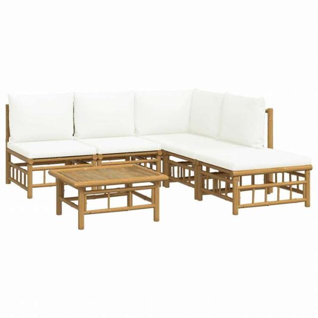 vidaXL ガーデンラウンジ6点セット クリームホワイトクッション付き 竹製家具 アウトドア家具 屋外家具セット(代引不可)【送料無料】_2