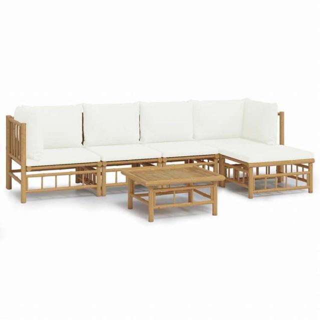vidaXL ガーデンラウンジ6点セット クリームホワイトクッション付き 竹製家具 アウトドア家具 屋外家具セット(代引不可)【送料無料】_1