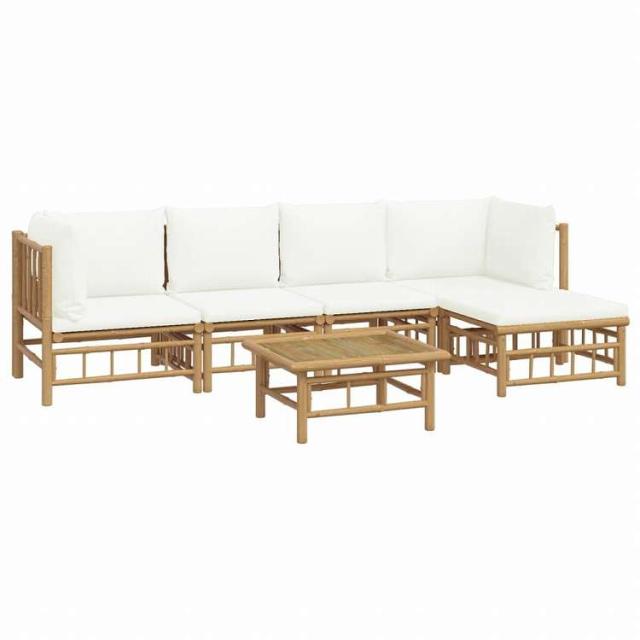 vidaXL ガーデンラウンジ6点セット クリームホワイトクッション付き 竹製家具 アウトドア家具 屋外家具セット(代引不可)【送料無料】_2