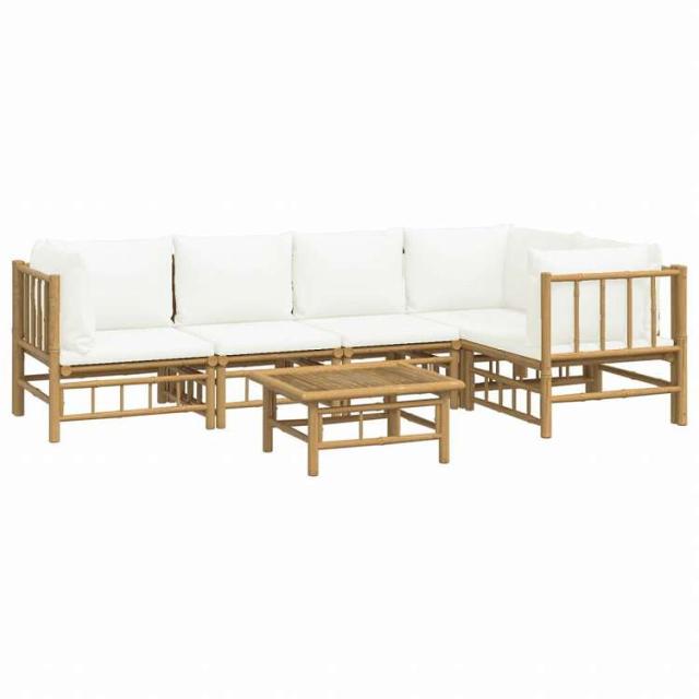 vidaXL ガーデンラウンジ6点セット クリームホワイトクッション付き 竹製家具 アウトドア家具 屋外家具セット(代引不可)【送料無料】_2