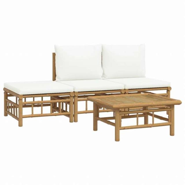 vidaXL ガーデンラウンジ4点セット クリームホワイトクッション付き 竹製家具 アウトドア家具 屋外家具セット(代引不可)【送料無料】_2