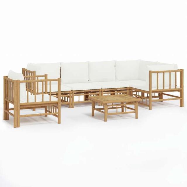 vidaXL ガーデンラウンジ7点セット クリームホワイトクッション付き 竹製家具 アウトドア家具 屋外家具セット(代引不可)【送料無料】_1