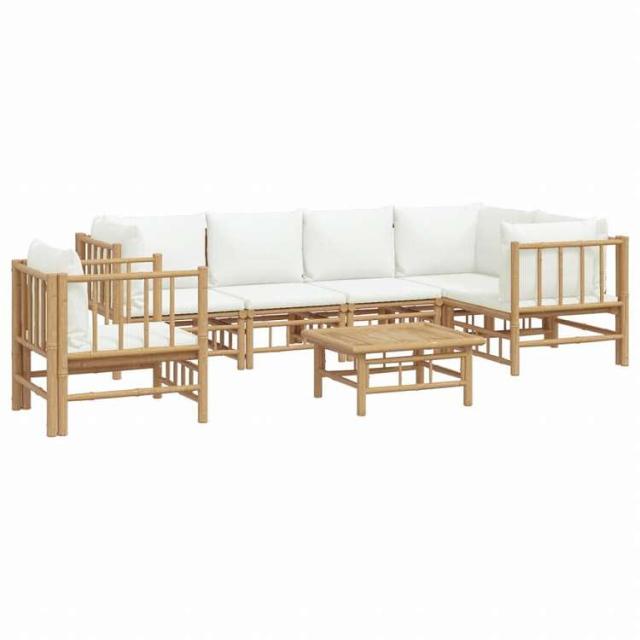 vidaXL ガーデンラウンジ7点セット クリームホワイトクッション付き 竹製家具 アウトドア家具 屋外家具セット(代引不可)【送料無料】_2