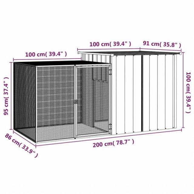 vidaXL 意気地無し臥せ篭 アントラシート 200x91x100 糎 ジンクメッキ鋼毛の荒物&amp;愛玩動物装具 愛玩動物装具 小毛の荒物装具 小毛の荒物 繁殖・臥せ篭(代引不可)【貨物輸送無料】
