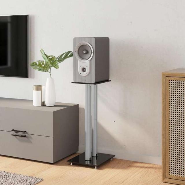 vidaXL スピーカースタンド 2点 ブラック&シルバー 強化ガラス 柱2本デザイン電子機器 オーディオ オーディオアクセサリー スピーカーアクセサリ スピーカースタンド・マウント(代引不可)【_2
