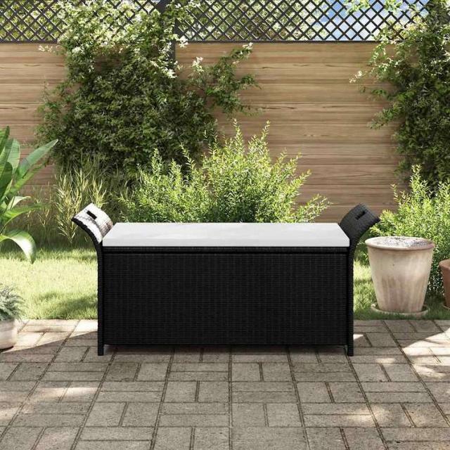 vidaXL ガーデンベンチ クッション付き ブラック 116x46x57 cm ポリラタン家具 アウトドア家具 屋外椅子 アウトドアベンチ(代引不可)【送料無料】_2