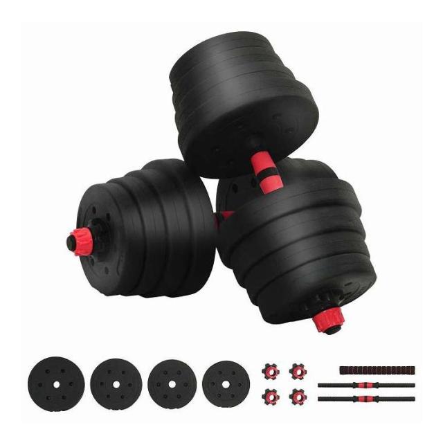 vidaXL 2-in-1 ダンベルバーベルセット 30kg 黒と赤 121 x 19.5 x 19.5 cm セメントと鉄砂 スポーツグッズ エクササイズ&フィットネス ウエイトリフティング フリーウェイト(代引不可)【送料無料】