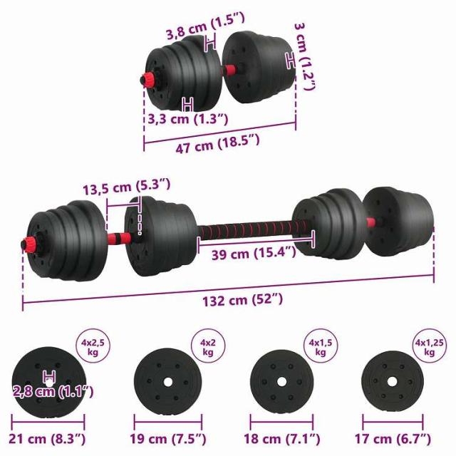 vidaXL 2-in-1 ダンベルバーベルセット 30kg 黒と赤 121 x 19.5 x 19.5 cm セメントと鉄砂 スポーツグッズ エクササイズ&フィットネス ウエイトリフティング フリーウェイト(代引不可)【送料無料】_7