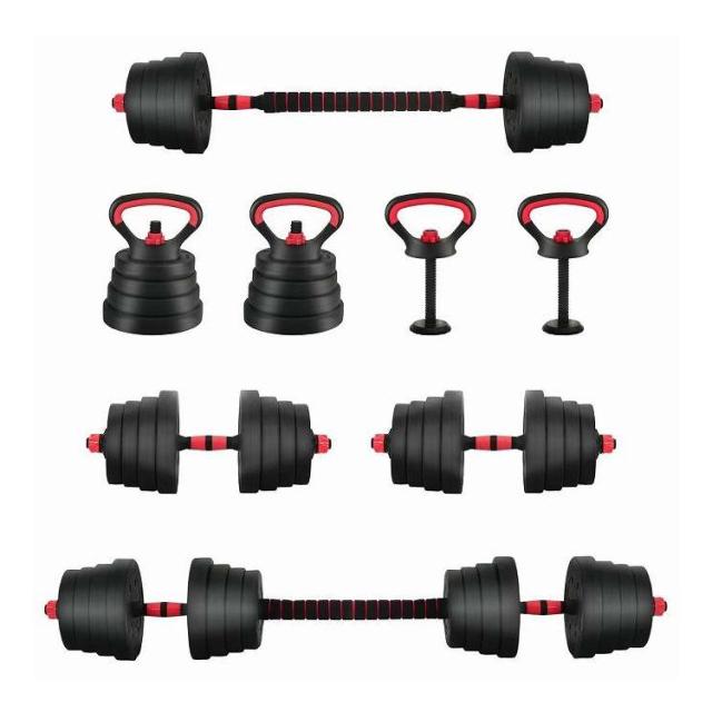 vidaXL 2-in-1 ダンベルバーベルセット 30kg 黒と赤 121 x 19.5 x 19.5 cm セメントと鉄砂 スポーツグッズ エクササイズ&フィットネス ウエイトリフティング フリーウェイト(代引不可)【送料無料】