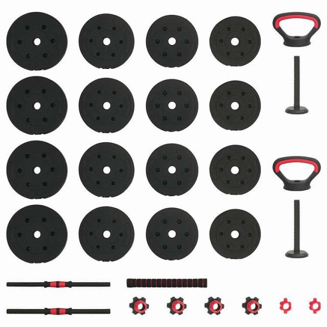 vidaXL 2-in-1 ダンベルバーベルセット 30kg 黒と赤 121 x 19.5 x 19.5 cm セメントと鉄砂 スポーツグッズ エクササイズ&フィットネス ウエイトリフティング フリーウェイト(代引不可)【送料無料】_6