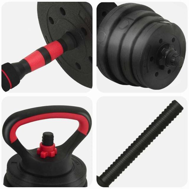vidaXL 2-in-1 ダンベルバーベルセット 30kg 黒と赤 121 x 19.5 x 19.5 cm セメントと鉄砂 スポーツグッズ エクササイズ&フィットネス ウエイトリフティング フリーウェイト(代引不可)【送料無料】_7
