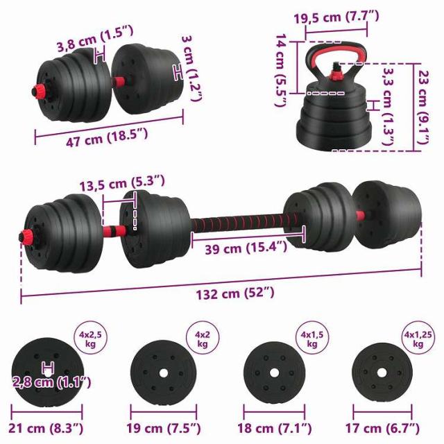 vidaXL 2-in-1 ダンベルバーベルセット 30kg 黒と赤 121 x 19.5 x 19.5 cm セメントと鉄砂 スポーツグッズ エクササイズ&フィットネス ウエイトリフティング フリーウェイト(代引不可)【送料無料】_9