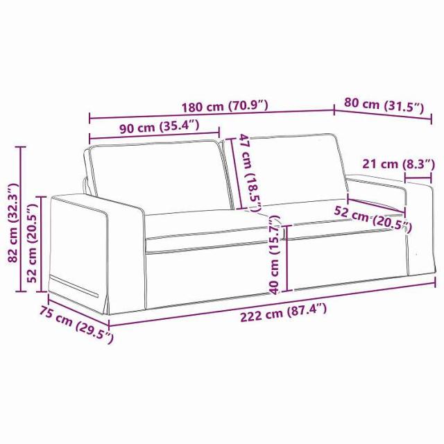 vidaXL ソファ ダークグレー 222 x 80 x 82 cm 布 家具 ソファ(代引不可)【送料無料】_8