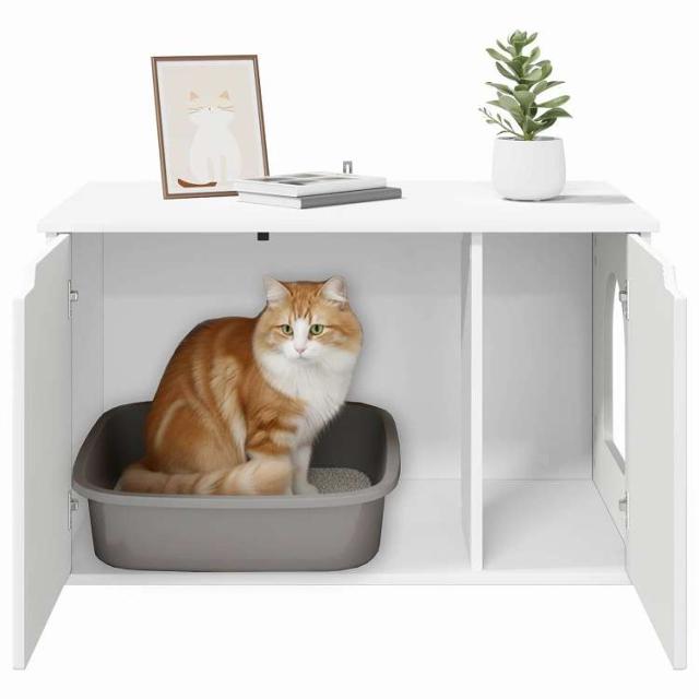 vidaXL キャットハウス ホワイト 85 x 55 x 50.5 cm エンジニアリングウッド 動物&ペット用品 ペット用品 猫用品 猫用家具(代引不可)【送料無料】_10