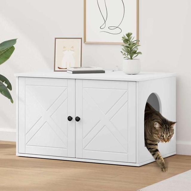 vidaXL キャットハウス ホワイト 85 x 55 x 50.5 cm エンジニアリングウッド 動物&ペット用品 ペット用品 猫用品 猫用家具(代引不可)【送料無料】_1