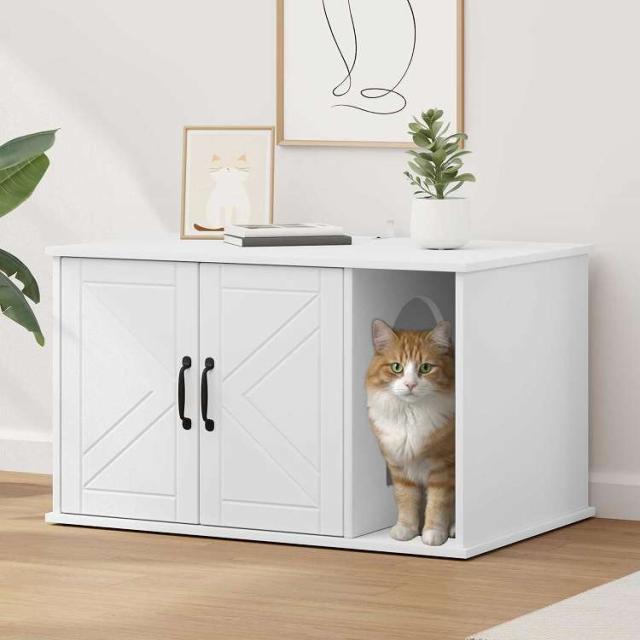 vidaXL キャットハウス ホワイト 85 x 55 x 50 cm エンジニアリングウッド 動物&amp;ペット用品 ペット用品 猫用品 猫用家具(代引不可)【送料無料】_1