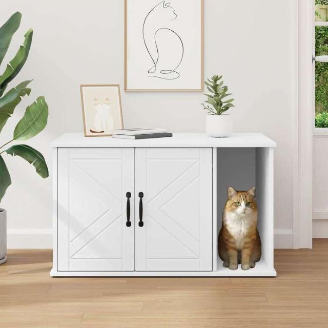 vidaXL キャットハウス ホワイト 85 x 55 x 50 cm エンジニアリングウッド 動物&amp;ペット用品 ペット用品 猫用品 猫用家具(代引不可)【送料無料】_3