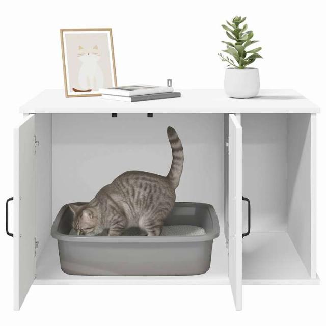 vidaXL キャットハウス ホワイト 85 x 55 x 50 cm エンジニアリングウッド 動物&amp;ペット用品 ペット用品 猫用品 猫用家具(代引不可)【送料無料】_9