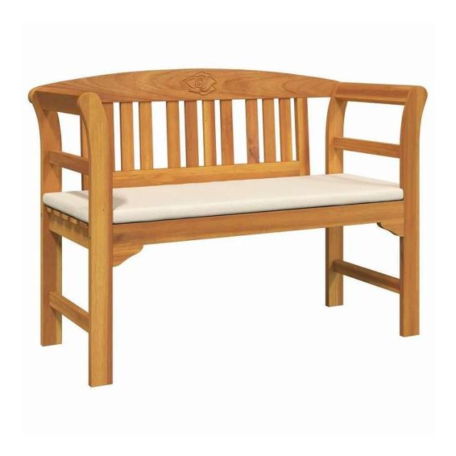 vidaXL バラのベンチ クッション付き ナチュラル 114 x 46 x 82.5 cm ソリッドアカシアウッド 家具 アウトドア家具 屋外椅子 アウトドアベンチ(代引不可)【送料無料】