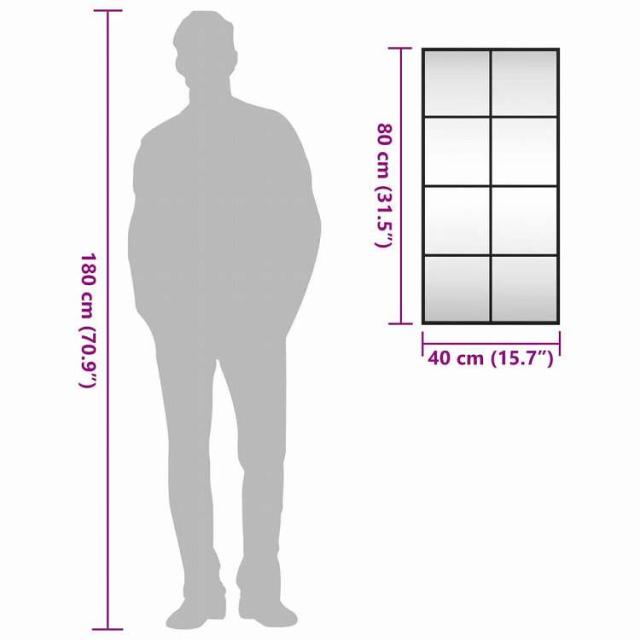 vidaXL ウォールミラー ブラック 40x80 cm 長方形 アイアン ホーム&ガーデン デコレーション 鏡(代引不可)【送料無料】