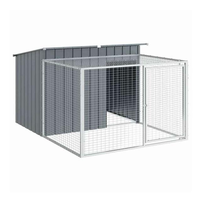 vidaXL ドッグハウス(ラン付き) アンスラサイト 153x194x110 cm 亜鉛メッキ鋼 動物&amp;ペット用品 ペット用品 犬用品 ドッグハウス(代引不可)【送料無料】