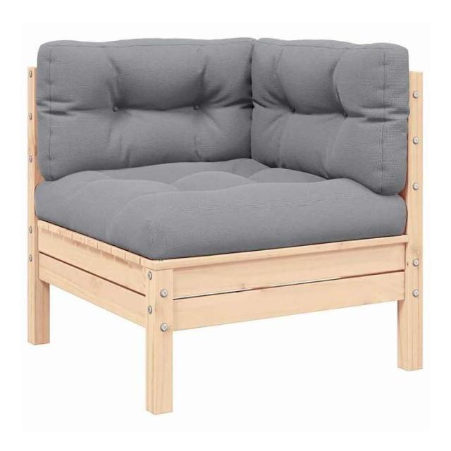 vidaXL ガーデンコーナーソファ グレークッション付き 無垢材パイン材 家具 アウトドア家具 屋外椅子 屋外用組み合わせソファセット(代引不可)【送料無料】