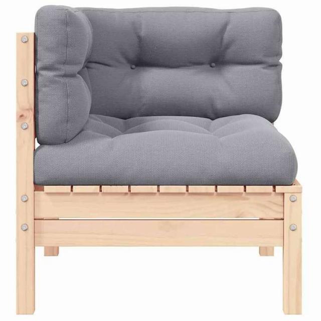 vidaXL ガーデンコーナーソファ グレークッション付き 無垢材パイン材 家具 アウトドア家具 屋外椅子 屋外用組み合わせソファセット(代引不可)【送料無料】_1