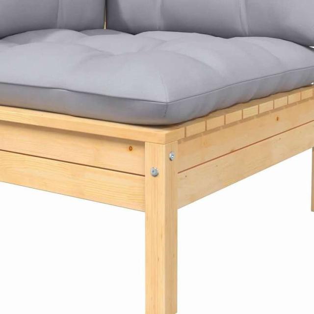 vidaXL ガーデンコーナーソファ グレークッション付き 無垢材パイン材 家具 アウトドア家具 屋外椅子 屋外用組み合わせソファセット(代引不可)【送料無料】_3