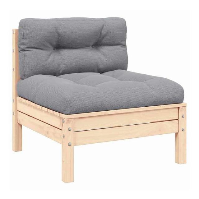 vidaXL ガーデンミドルソファ グレークッション付き 無垢材パイン材 家具 アウトドア家具 屋外椅子 屋外用組み合わせソファセット(代引不可)【送料無料】