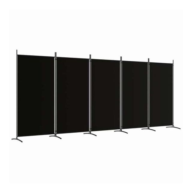 vidaXL 5パネル ルームディバイダー ブラック 433x180 cm ファブリック 家具 間仕切り(代引不可)【送料無料】