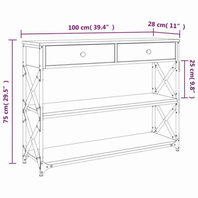 vidaXL コンソールテーブル ソノマオーク 100x28x75 cm エンジニアードウッド 家具 テーブル アクセントテーブル エンドテーブル(代引不可)【送料無料】_10