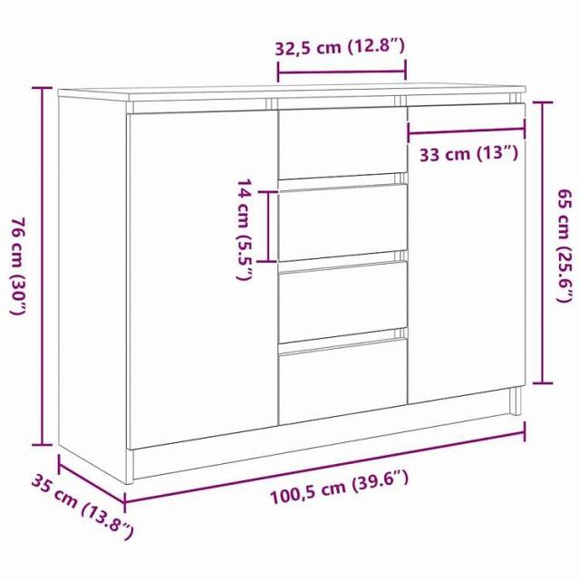 vidaXL 引き出し付きサイドボード ホワイト 100.5x35x76 cm エンジニアードウッド 家具 キャビネット&amp;収納 サイドボード(代引不可)【送料無料】_12