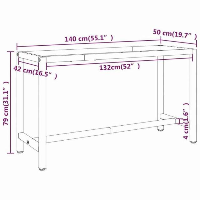 vidaXL ワークベンチフレーム マットブラック&マットレッド 140x50x79 cm メタル 家具 テーブル用品 テーブル脚(代引不可)【送料無料】_7