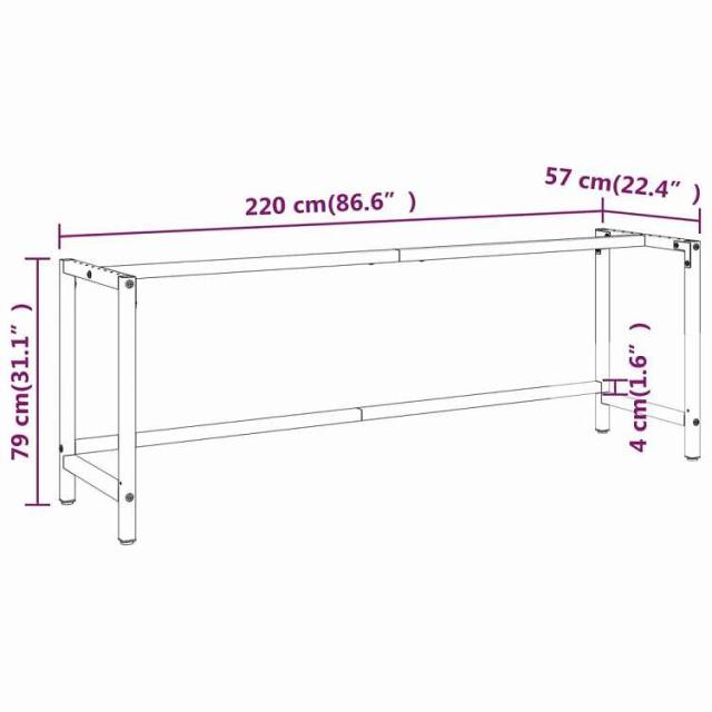 vidaXL ワークベンチフレーム マットブラック&amp;マットレッド 220x57x79 cm メタル 家具 テーブル用品 テーブル脚(代引不可)【送料無料】_8