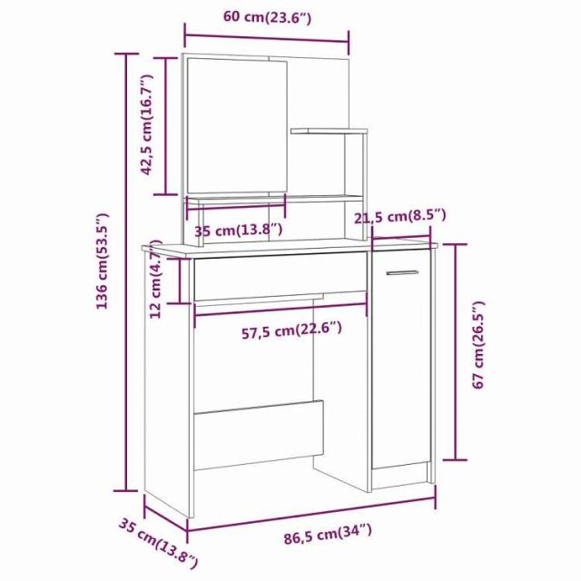vidaXL ドレッシングテーブル ミラー付き ソノマオーク 86.5x35x136 cm 家具 キャビネット&収納 洗面・化粧台ユニット 寝室用化粧用テーブル(代引不可)【送料無料】_8