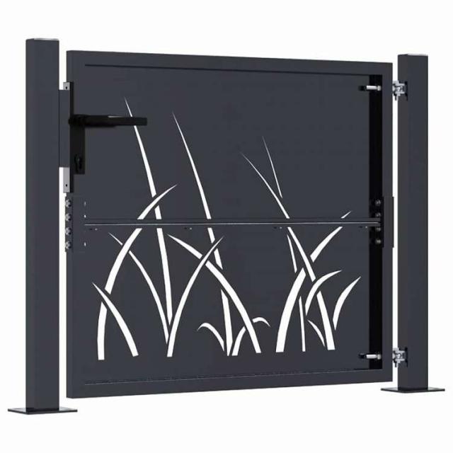 vidaXL ガーデンゲート アンスラサイト 100x75 cm スチール グラスデザイン ハードウェア フェンス&バリア ゲート(代引不可)【送料無料】_3