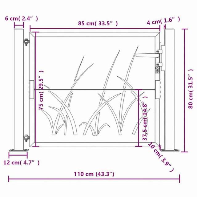 vidaXL ガーデンゲート アンスラサイト 100x75 cm スチール グラスデザイン ハードウェア フェンス&バリア ゲート(代引不可)【送料無料】_8