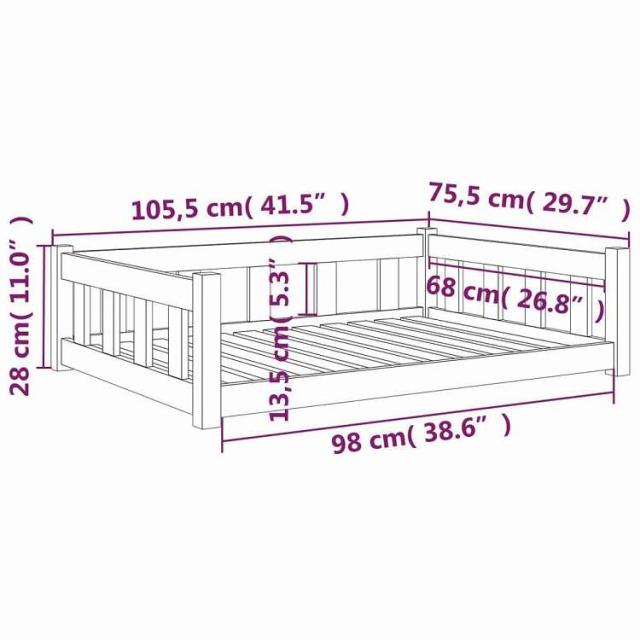 vidaXL 犬用ベッド 105.5x75.5x28 cm 無垢材 パイン材 動物&amp;ペット用品 ペット用品 犬用品 犬用ベッド(代引不可)【送料無料】_6
