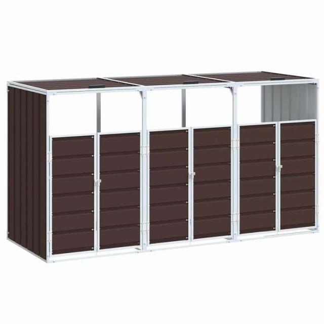 vidaXL キャスター付きゴミ箱収納 トリプルビン用 ブラウン 216x81x115 cm スチール ホーム&ガーデン 家事用品 廃棄物処理用品 ごみ箱・廃棄物コンテナ用囲い(代引不可)【送料無料】_1