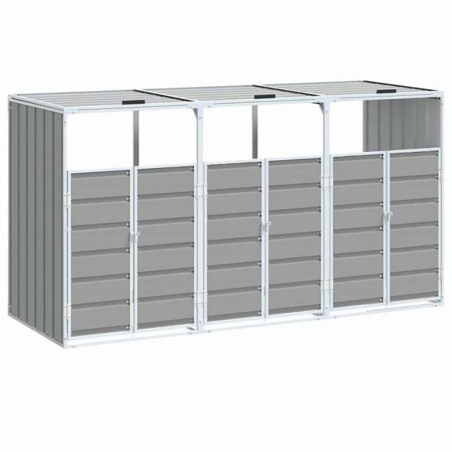 vidaXL キャスター付きゴミ箱収納 3段用 グレー 216x81x115 cm スチール製 ホーム&ガーデン 家事用品 廃棄物処理用品 ごみ箱・廃棄物コンテナ用囲い(代引不可)【送料無料】_1