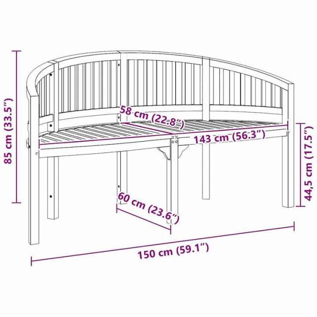 vidaXL バナナベンチ 151cm チーク無垢材 家具 アウトドア家具 屋外椅子 アウトドアベンチ(代引不可)【送料無料】_8