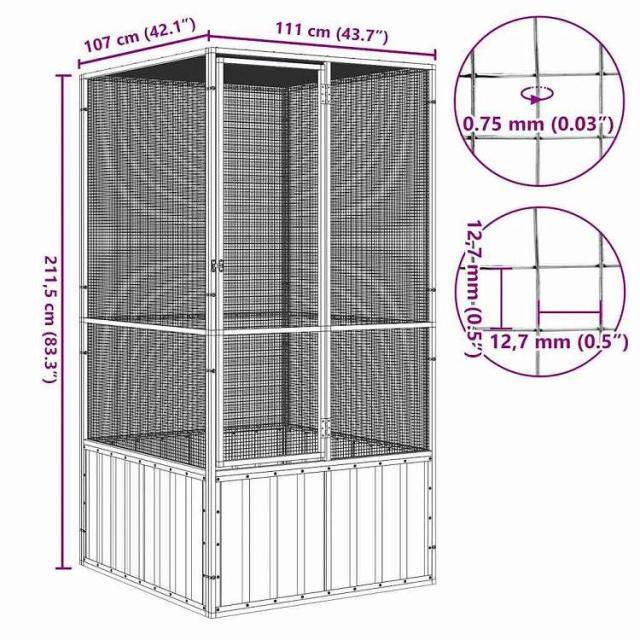 vidaXL バードケージ グレー 111x107x211.5 cm 亜鉛メッキ鋼 動物&ペット用品 ペット用品 鳥用品 取りかご・スタンド(代引不可)【送料無料】_5