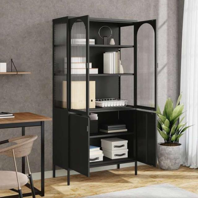 vidaXL ハイボード ブラック 90x40x180 cm ガラスとスチール 家具 キャビネット&収納 サイドボード(代引不可)【送料無料】_2