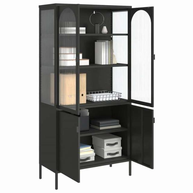 vidaXL ハイボード ブラック 90x40x180 cm ガラスとスチール 家具 キャビネット&収納 サイドボード(代引不可)【送料無料】_4