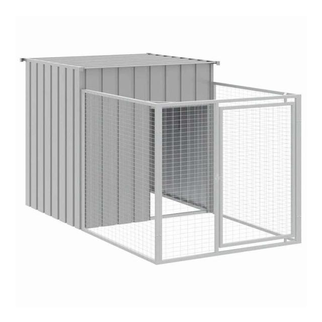 vidaXL ドッグハウス(ラン付き)ライトグレー 110x201x110 cm 亜鉛メッキ鋼 動物&ペット用品 ペット用品 犬用品 ドッグハウス(代引不可)【送料無料】