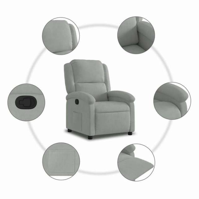 vidaXL リクライニングチェア ライトグレーベルベット 家具 チェア アームチェア・リクライニングチェア・スリーピングチェア(代引不可)【送料無料】_6